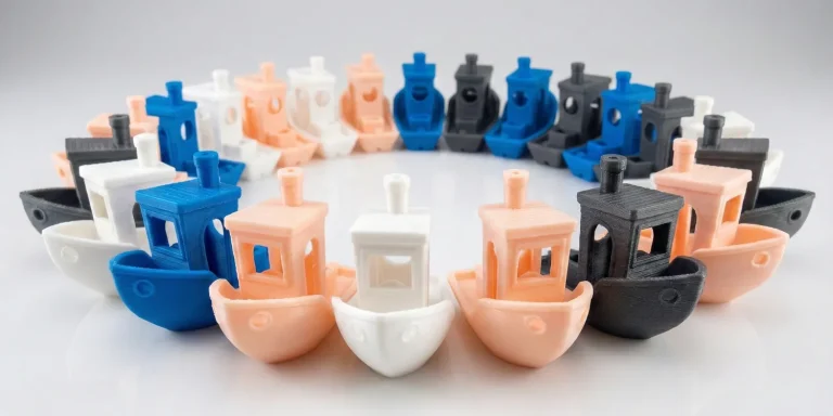 3D Benchy test model odštampan na FDM štampaču, fotografija iz radionice