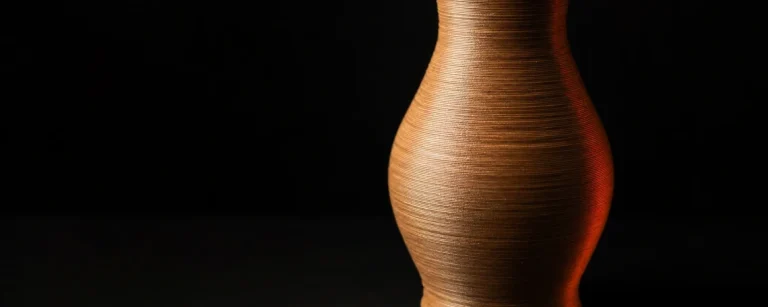Drveni PLA filament 3D odštampana vaza sa teksturom nalik pravom drvetu na tamnoj podlozi