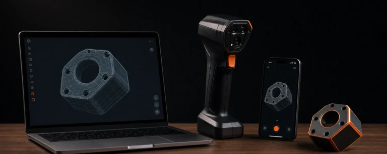 Laptop, 3D skener i pametni telefon na radnom stolu, načini da dođeš do 3D modela za štampanje