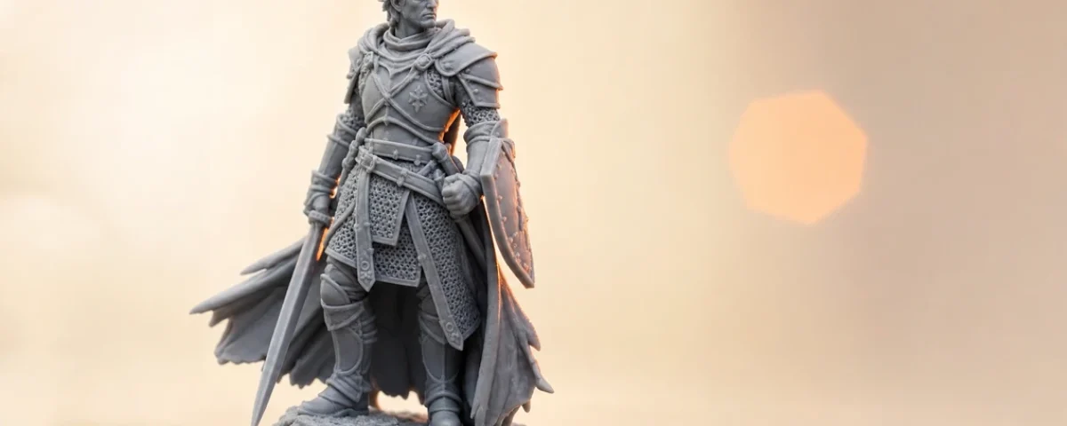 Detaljna resin minijatura viteza za D&D, primer 3D štampanja figurica