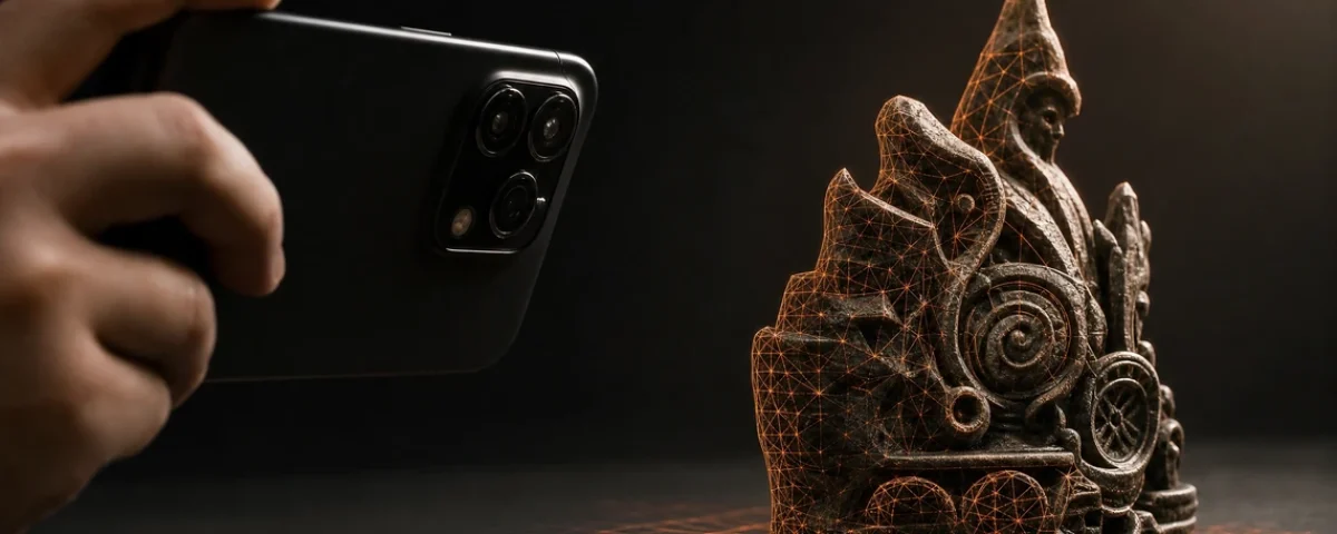 Telefon snima fizički predmet za 3D skeniranje fotogrametrijom telefonom