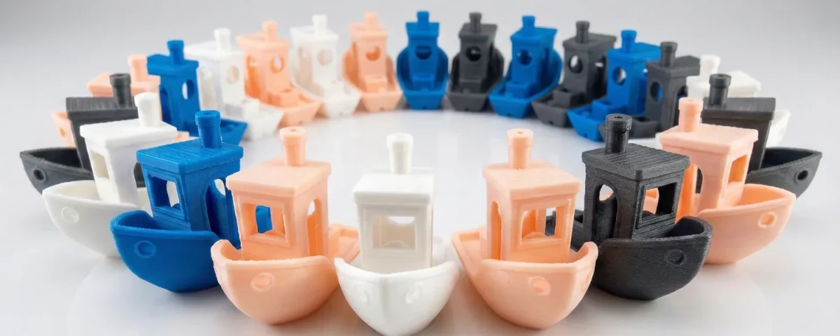3D Benchy test model odštampan na FDM štampaču, fotografija iz radionice